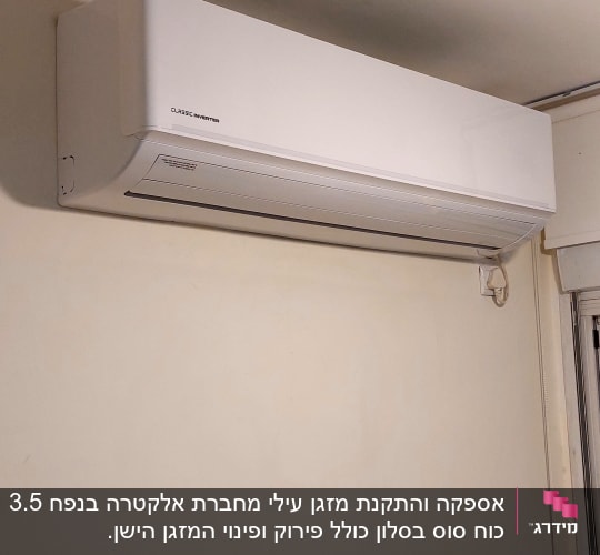 מזגן קיר לבן מותקן על קיר פנימי